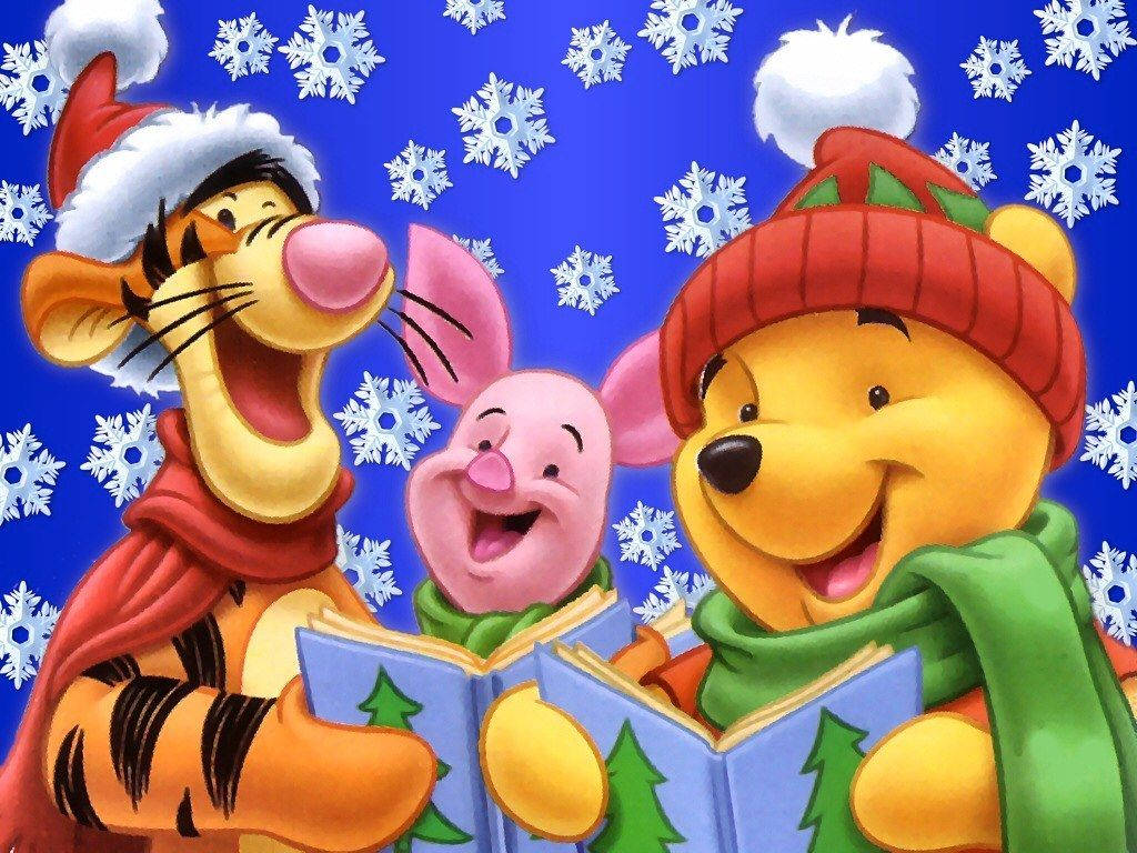 Disney Christmas Winnie With Friends Caroling Background
