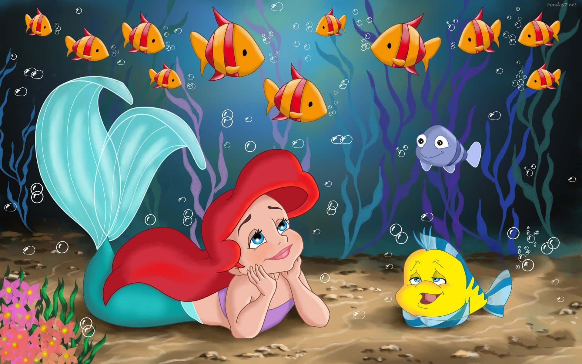 Disney Computer Ariel And Flounder As Kids Background
