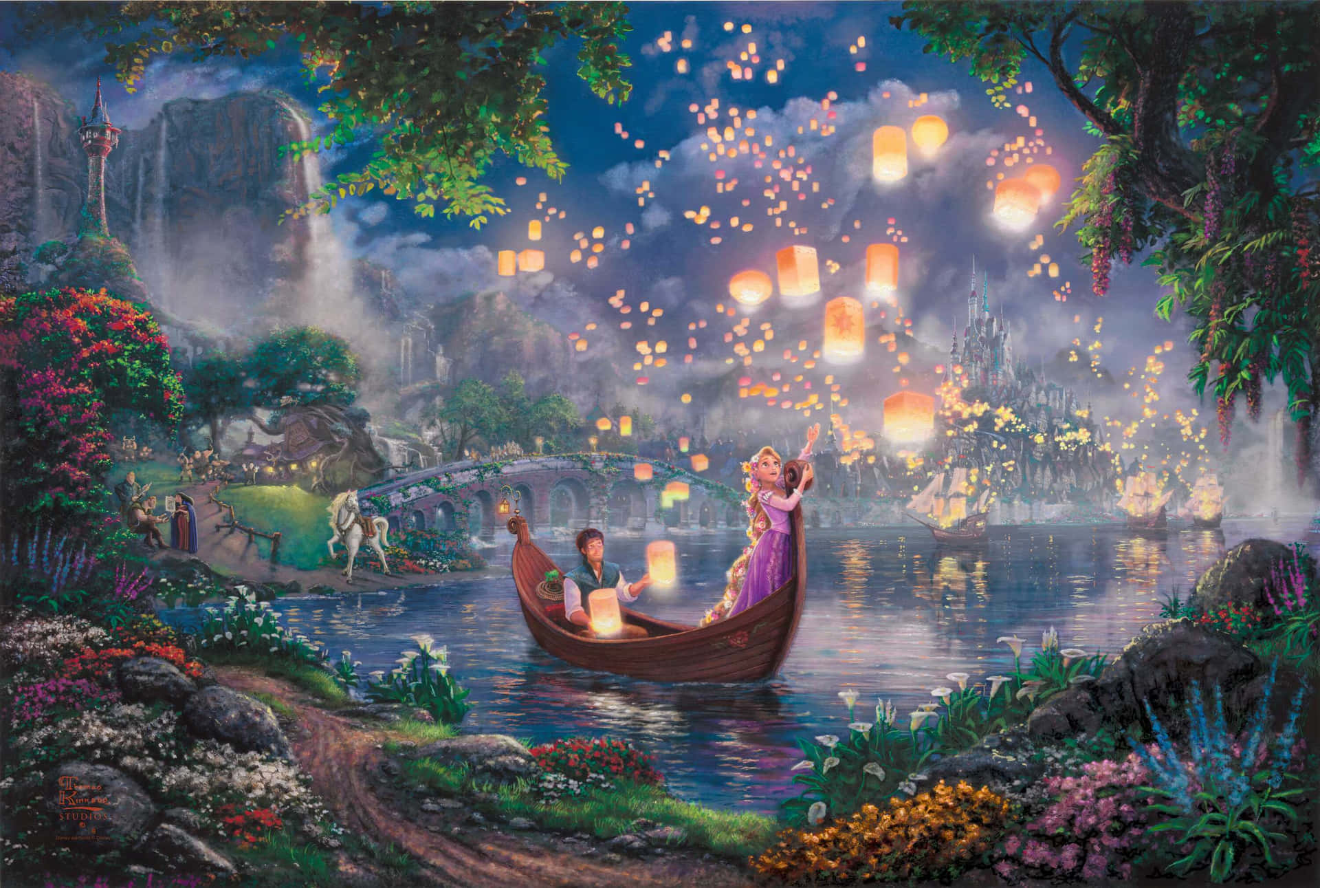 Disney Computer Flynn Rider And Rapunzel On A Boat Background