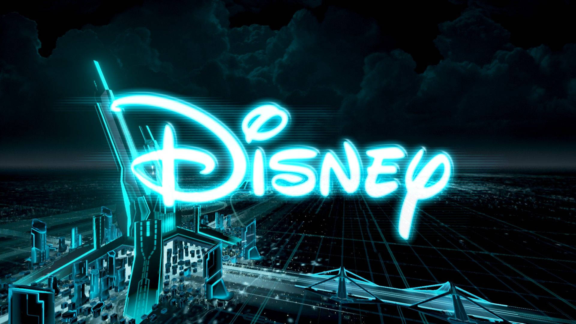 Disney Logo Cyan Neon Light Background