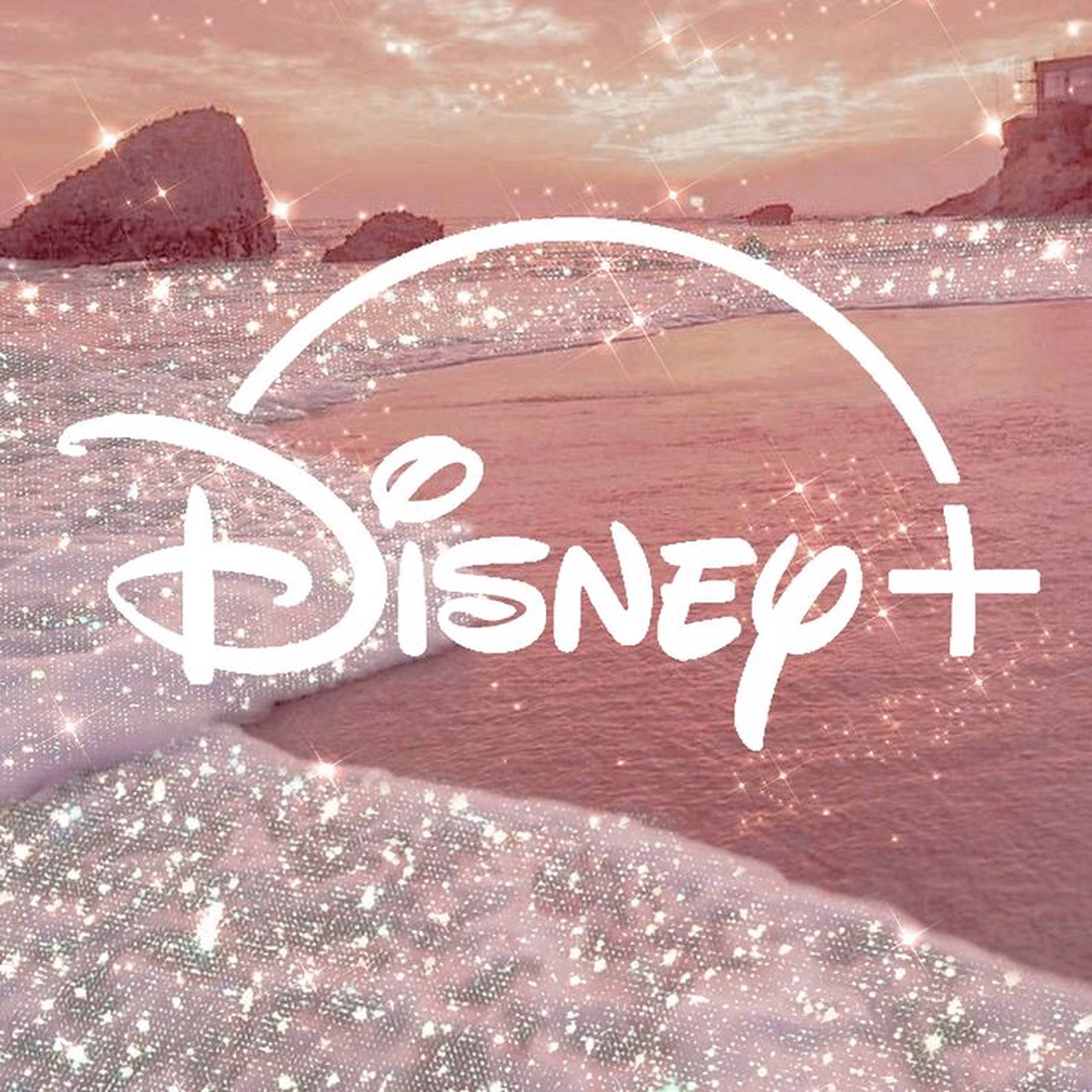 Disney Logo Glittery Beach Background