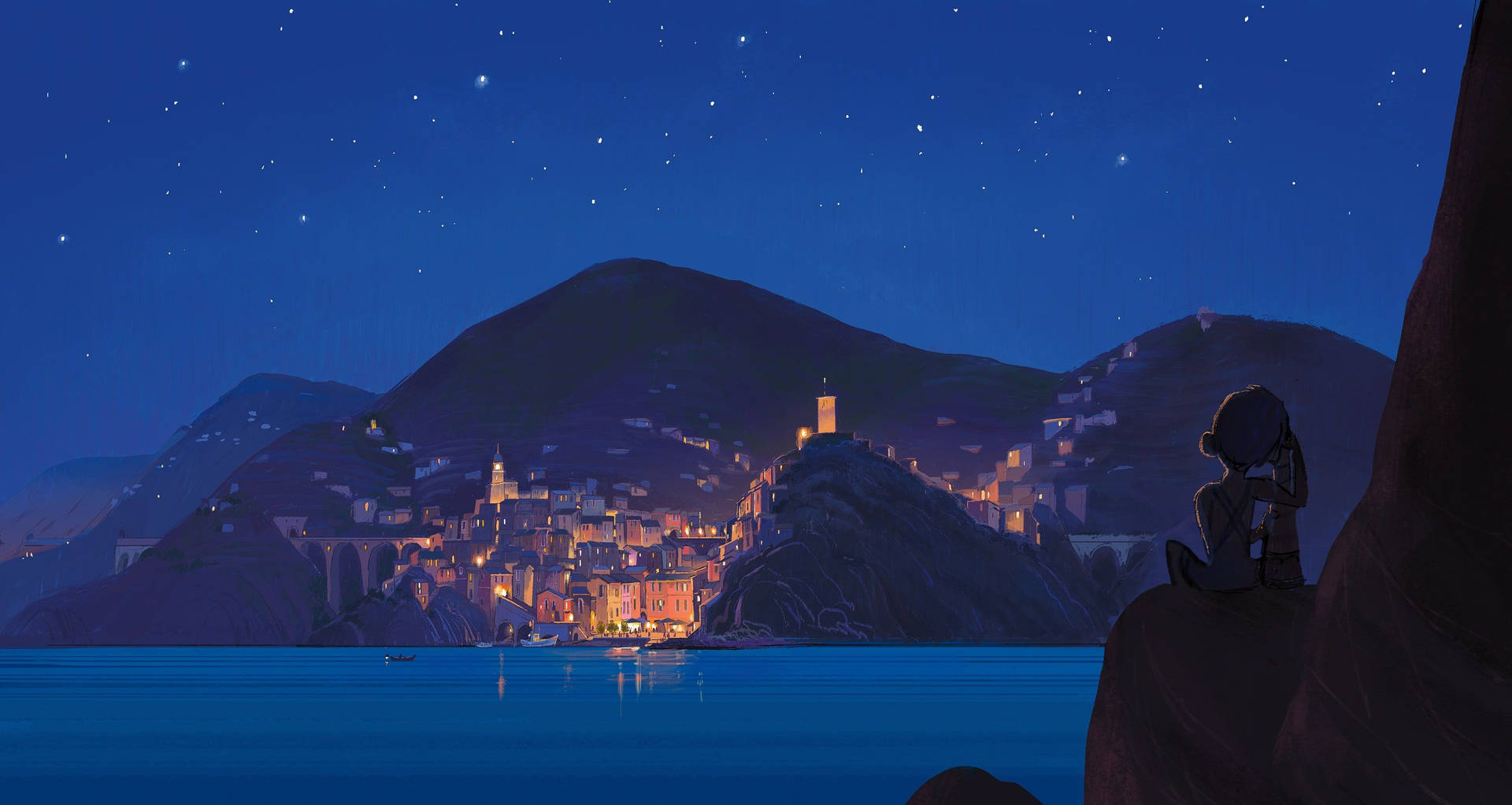 Disney Luca Italian Riviera At Night Background