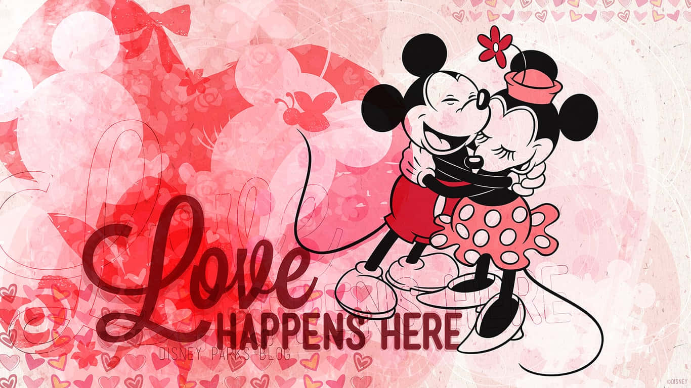 Disney Mickey And Minnie Cute Valentines Illustration Background