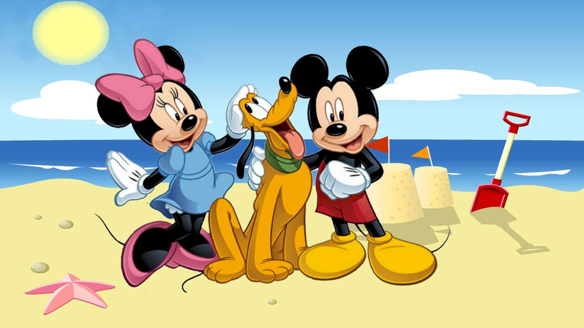 Disney Pluto Mickey And Minnie Sand Background