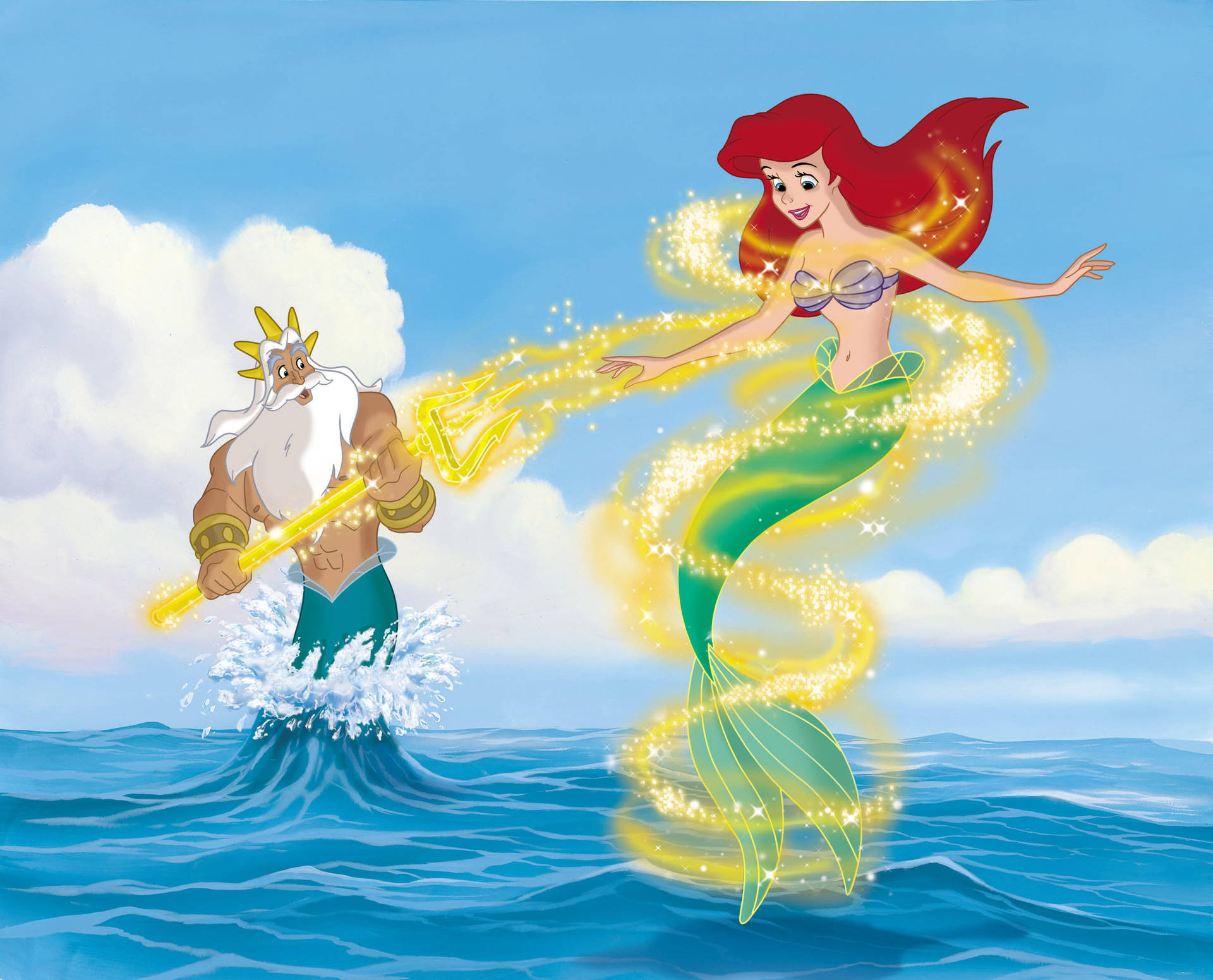 Disney Princess Ariel With Father Background