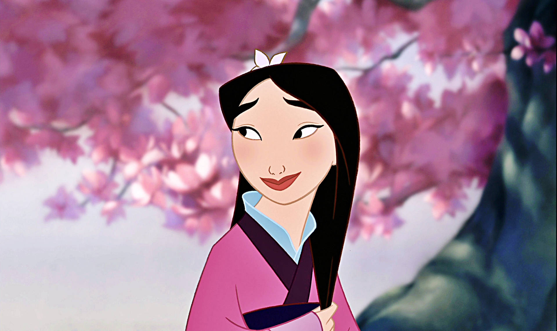 Disney Princess Mulan Under Cherry Blossom Background