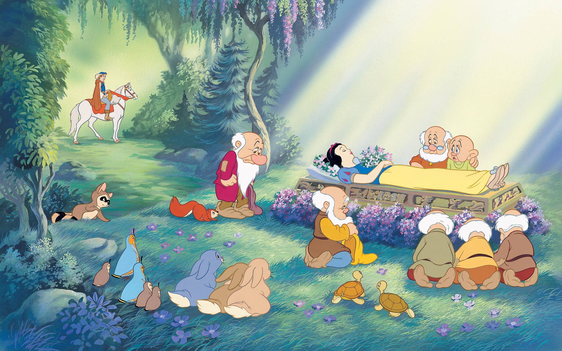 Disney Princess Snow White And Sad Dwarfs Background