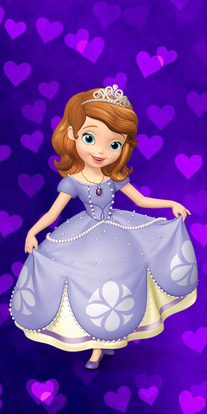 Disney Princess Sofia On Purple Hearts Background