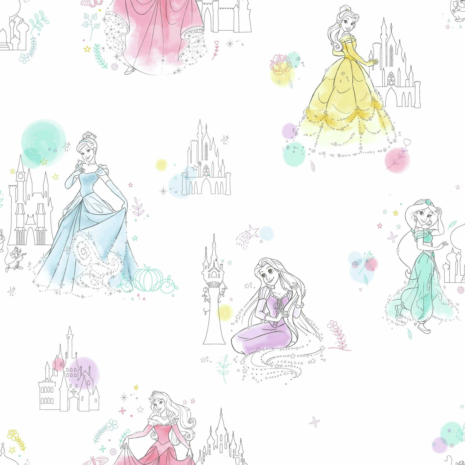 Disney Princesses And Princesses On A White Background