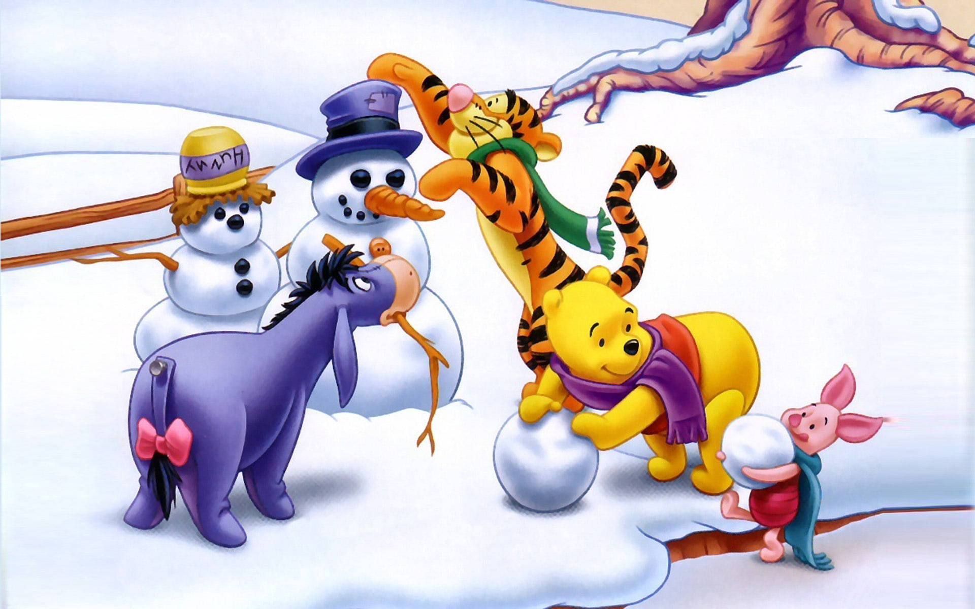 Disney Winnie The Pooh Making Snowman Background