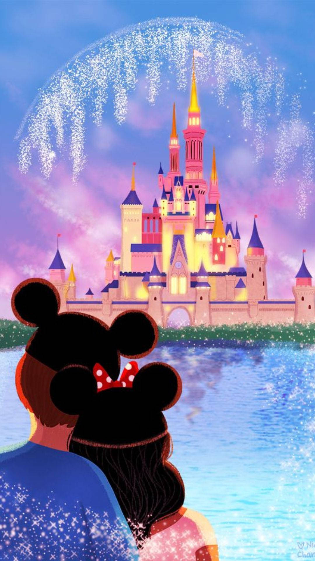 Disneyland Castle And Lovers Background