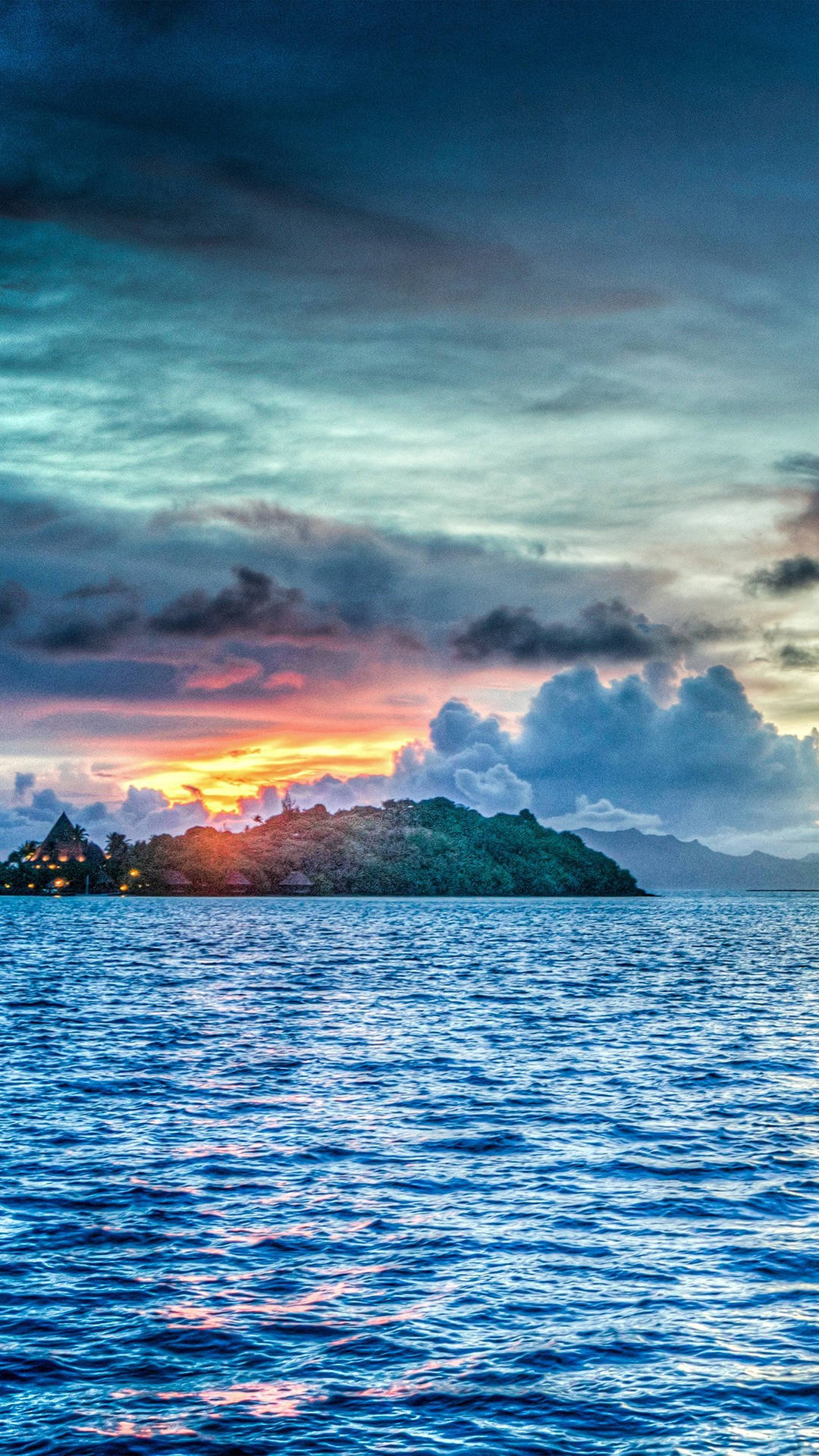 Distant Island Sunset Ocean Background