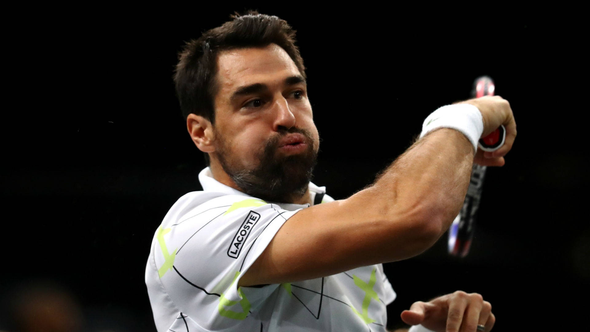 Distinct Shot Of Tennis Player Jeremy Chardy In Action. Background