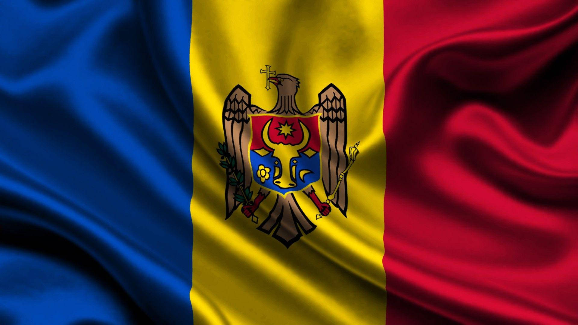 Distinctive Moldovan Flag In Elegant Silk Texture Background