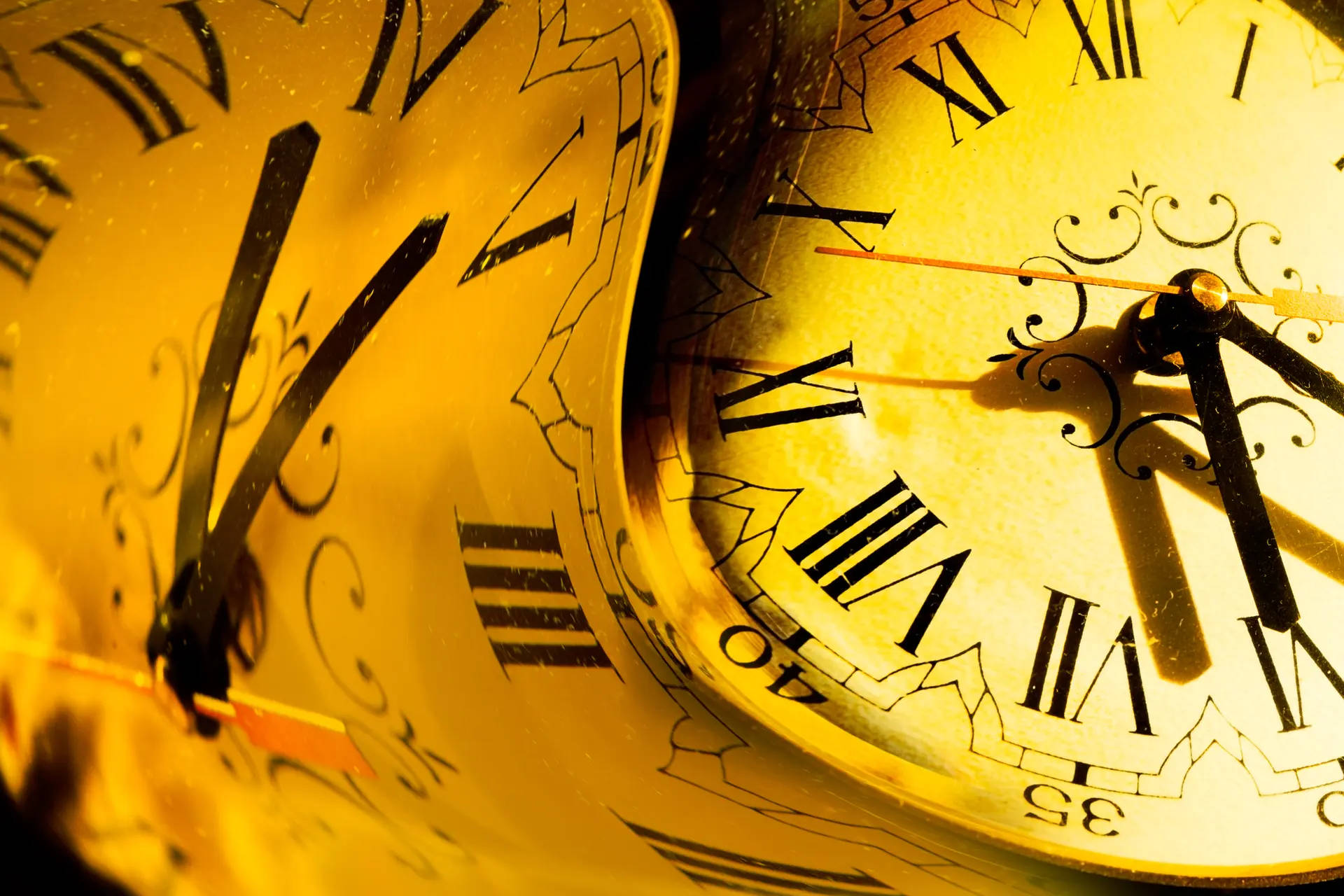 Distorted Old Yellow Clocks Background