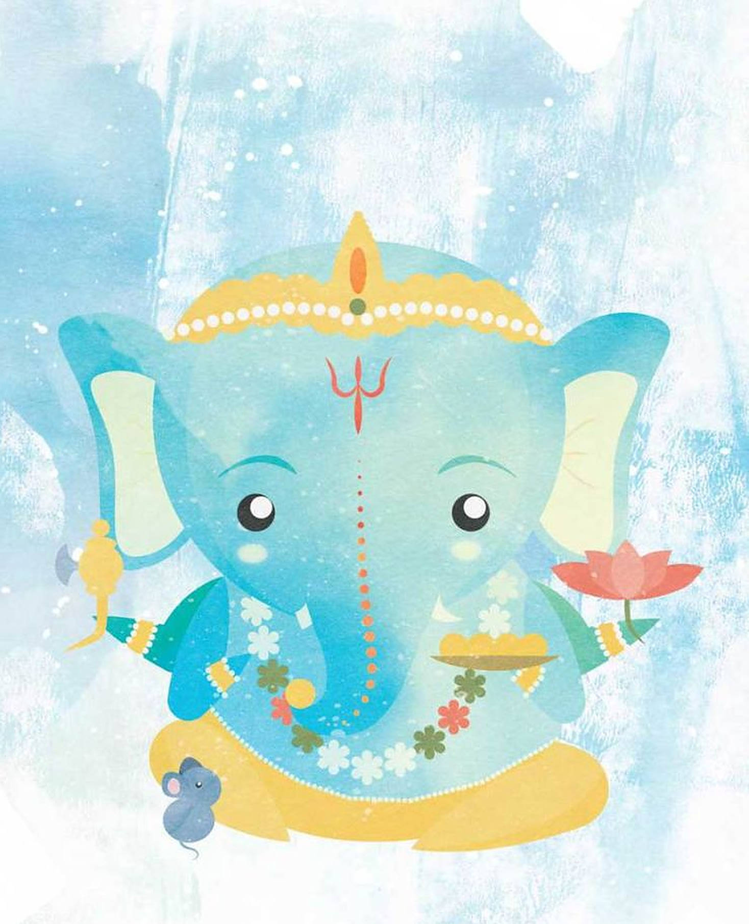 Divine Baby Ganesh Blue Art Background