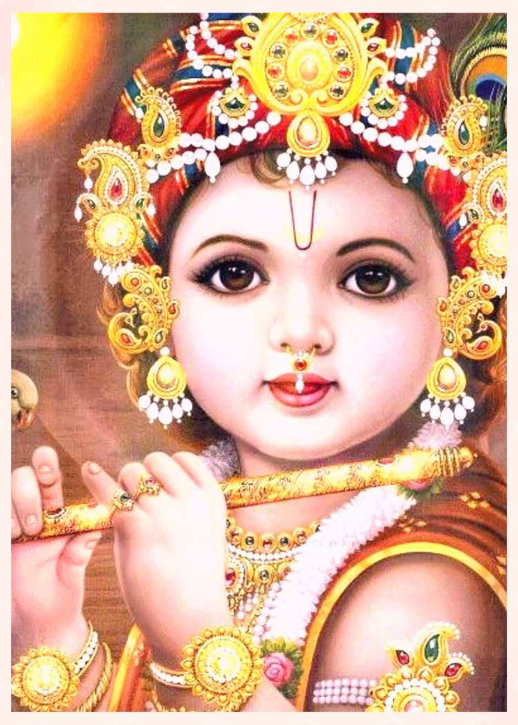 Divine Bal Krishna Adorned With Nose Ring And Camaradamari