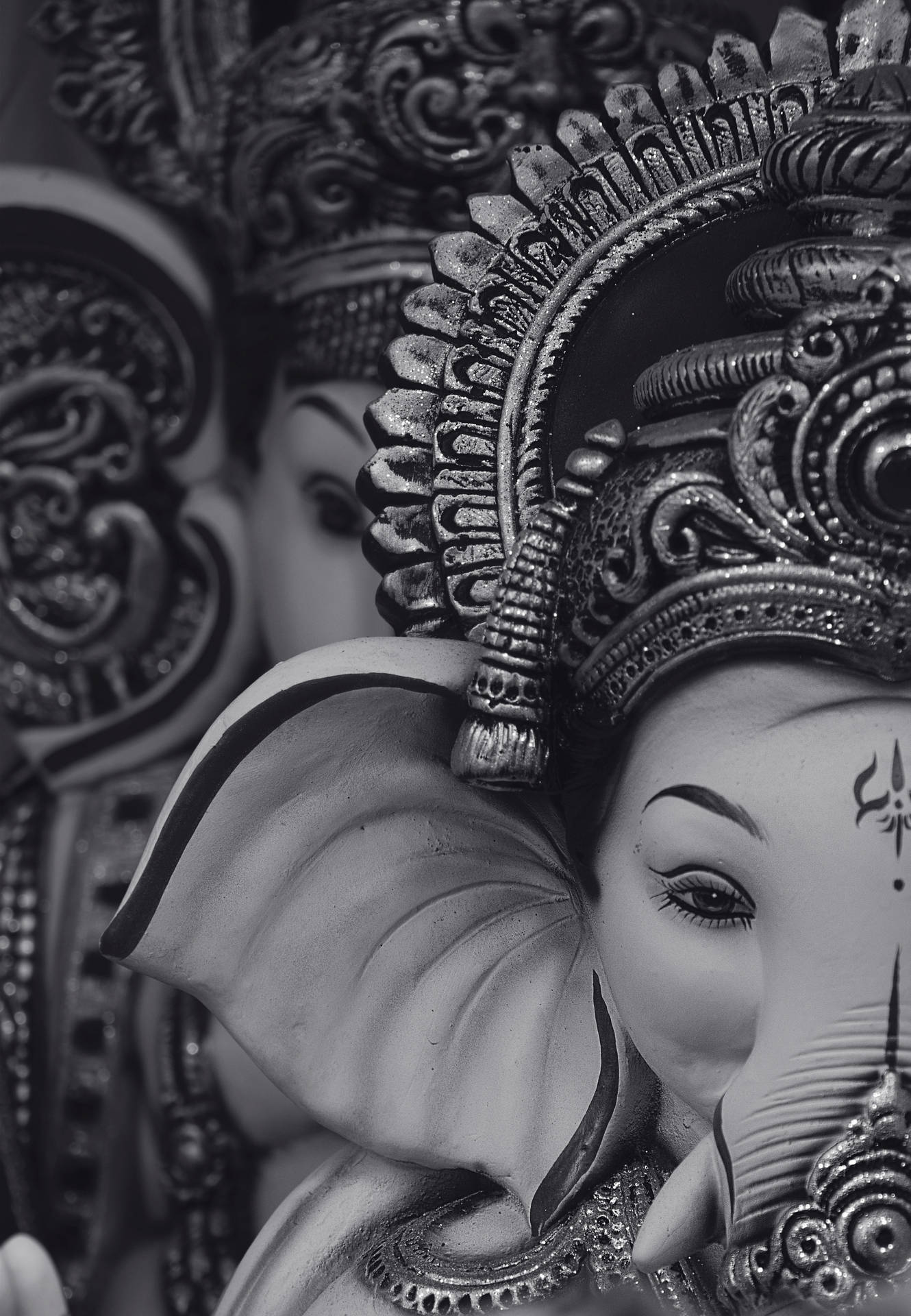 Divine Black And White Ganesha Illustration On Mobile Background