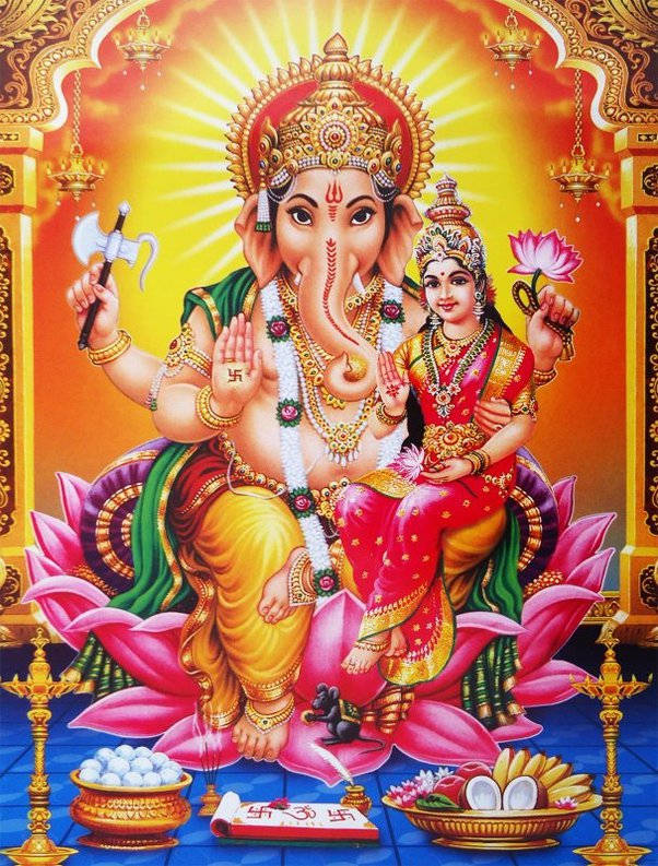 Divine Blessings - Lord Ganesh With Goddess Lakshmi Background