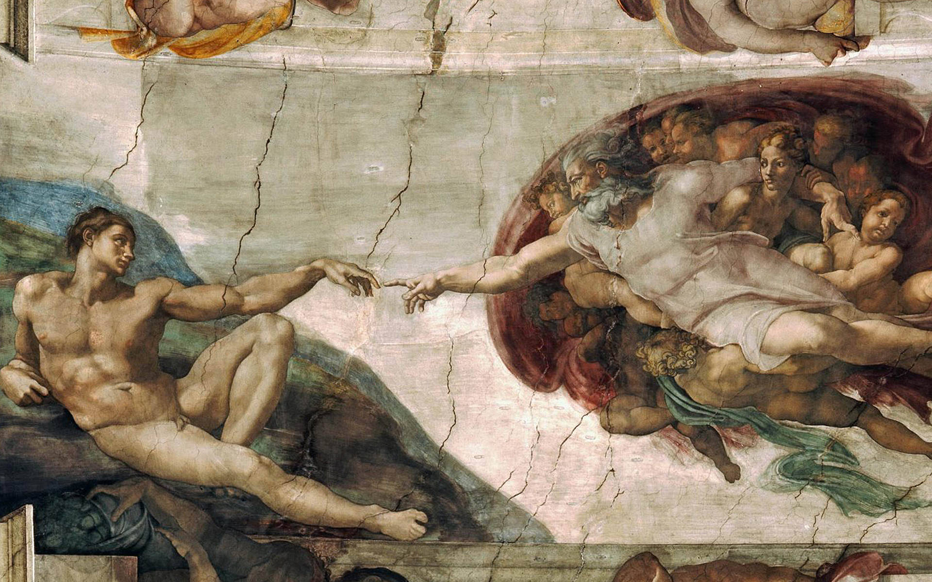 Divine Connection - Hand Of God Reaching Out To Adam, As Depicted In The Sistine Chapel Background