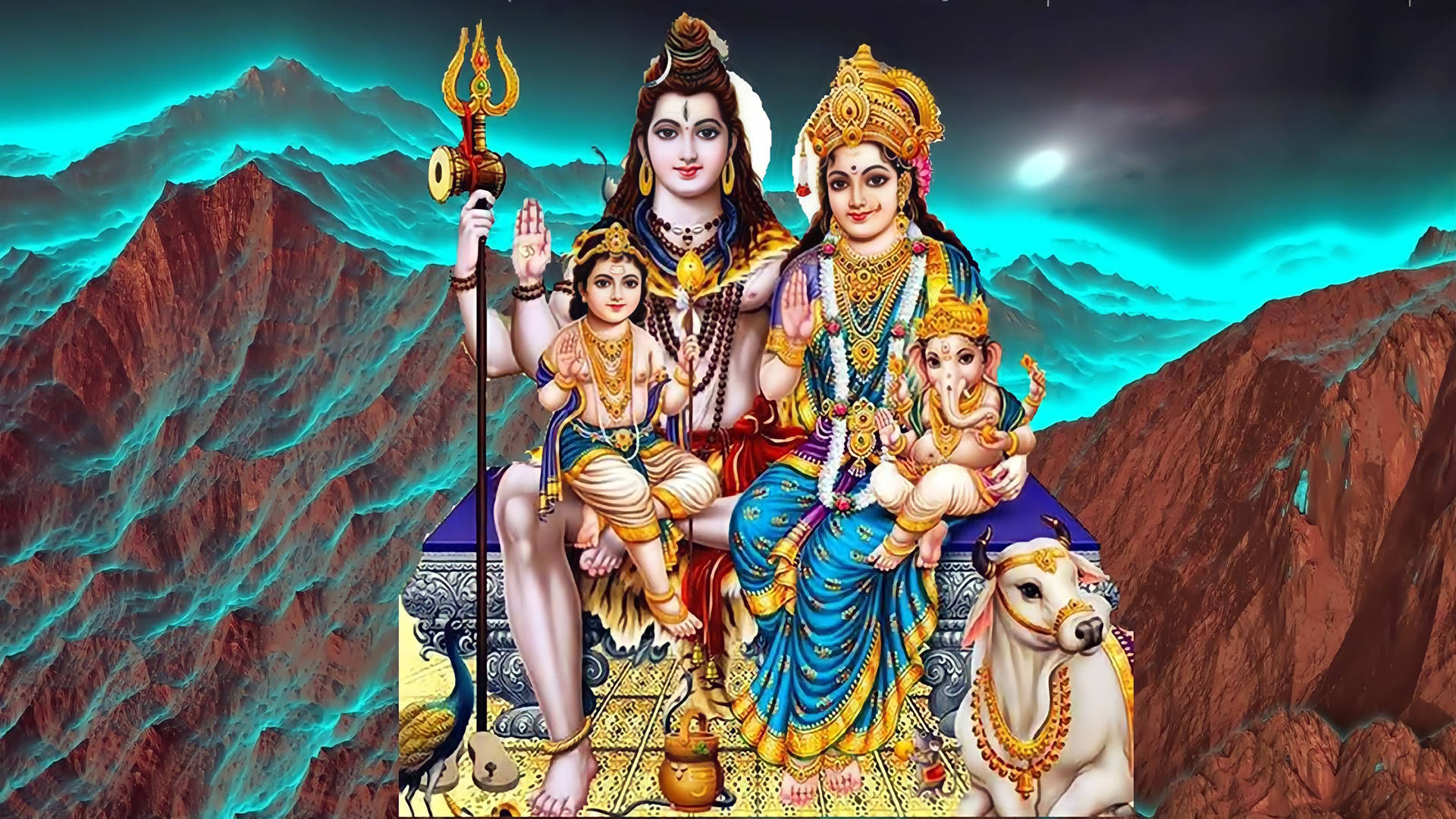Divine Couple - Shiv Parvati With Their Offspring