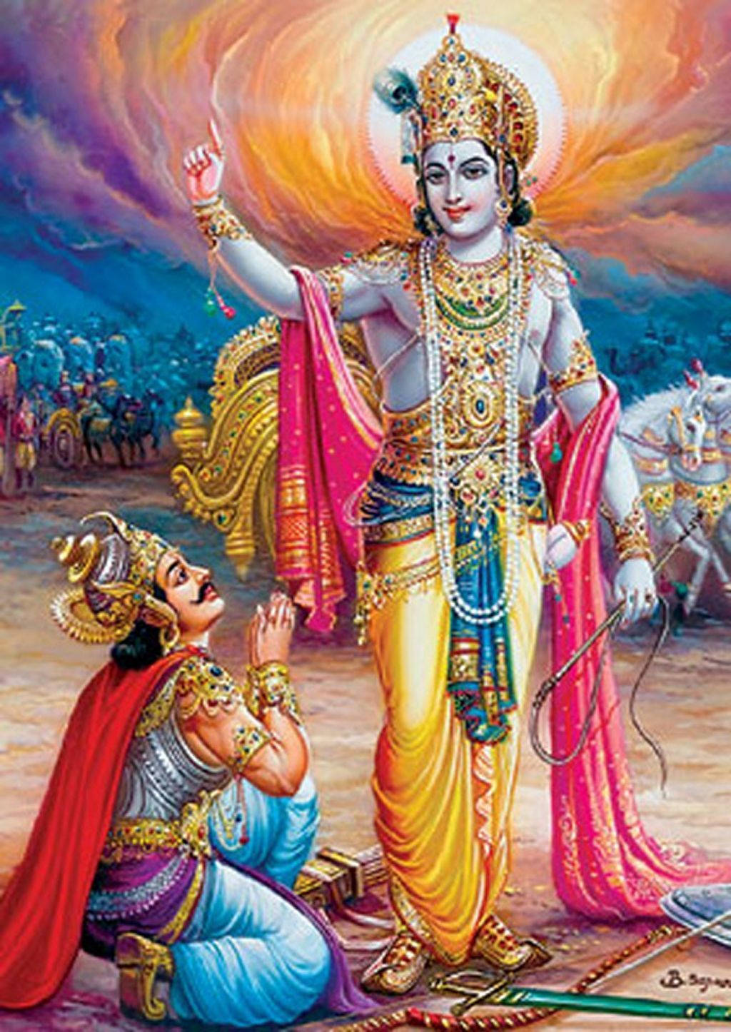 Divine Discourse – Krishna Guiding Arjun Background