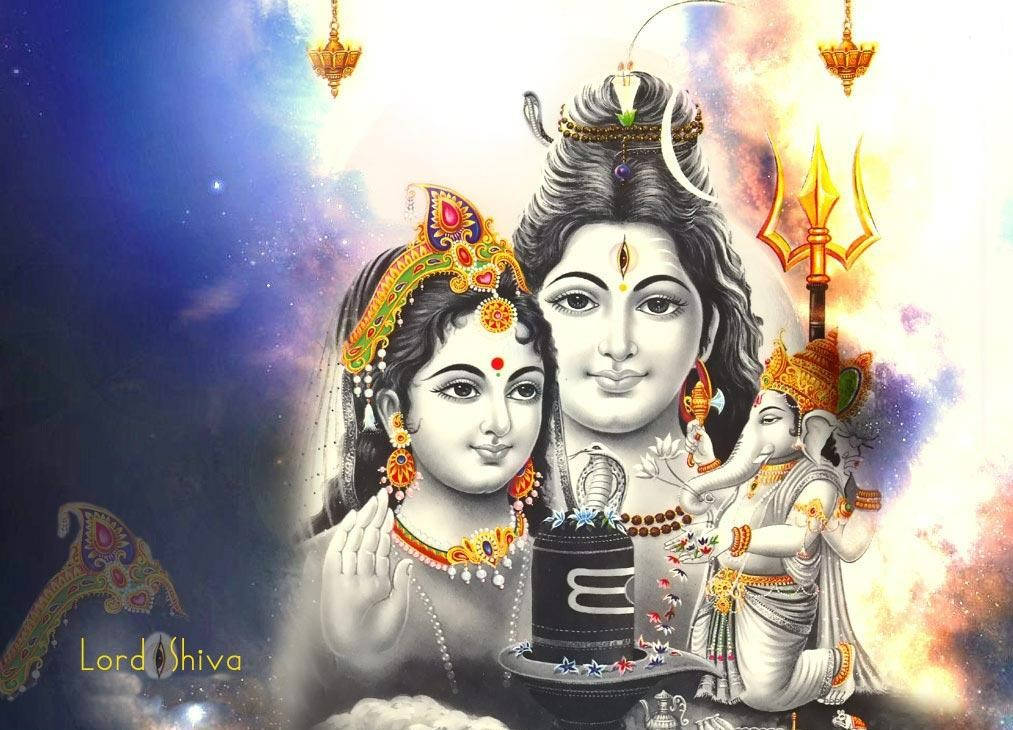 Divine Display: Shiva Parivar In A Mystic Blue Backdrop Background