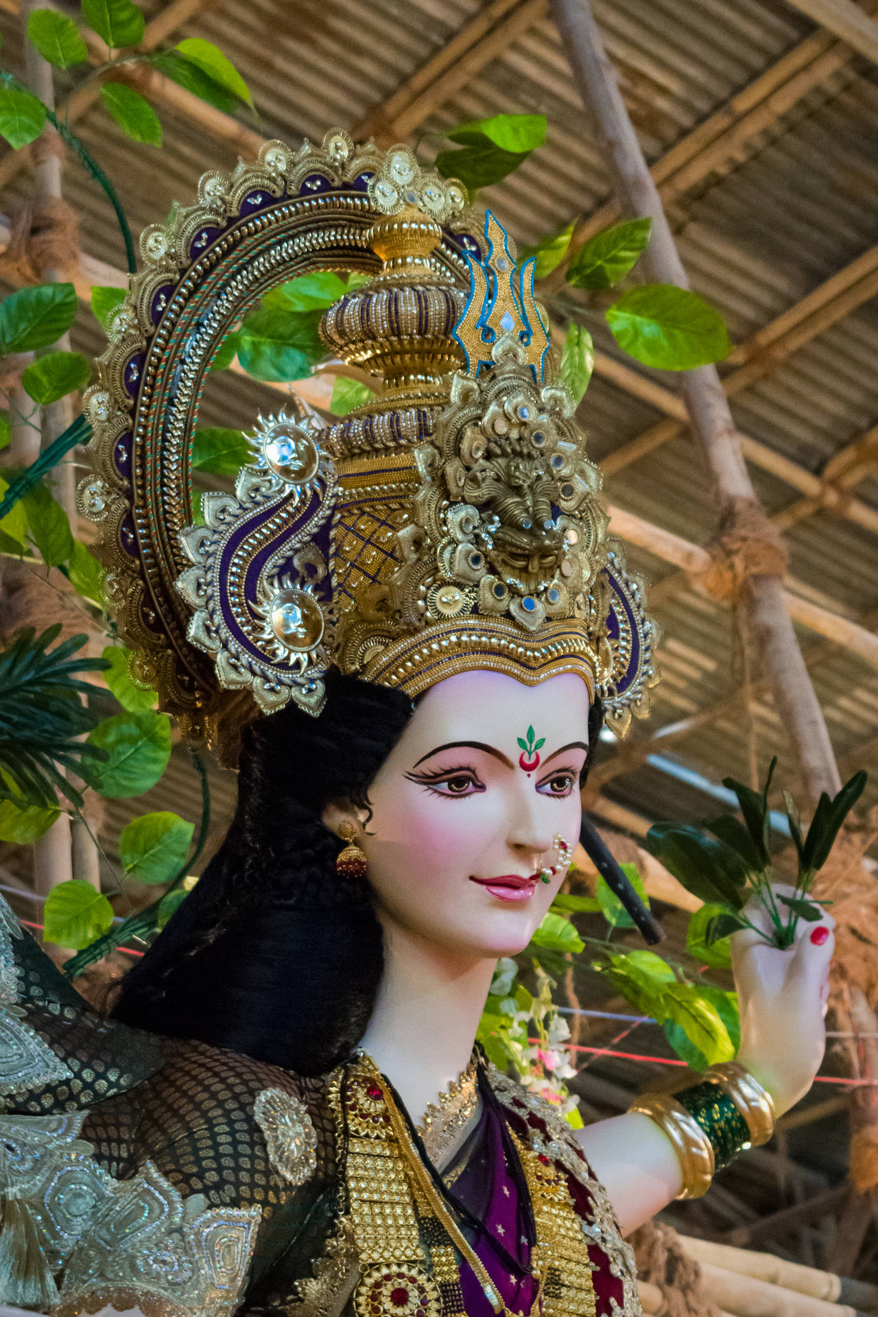 Divine Elegance - Goddess Ambe Maa In Gold Background