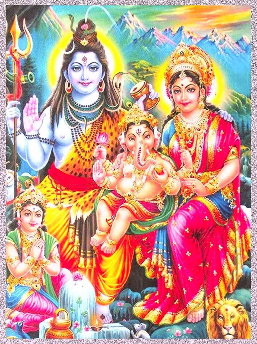 Divine Embrace - Lord Shiva And Goddess Parvati With Their Children Background