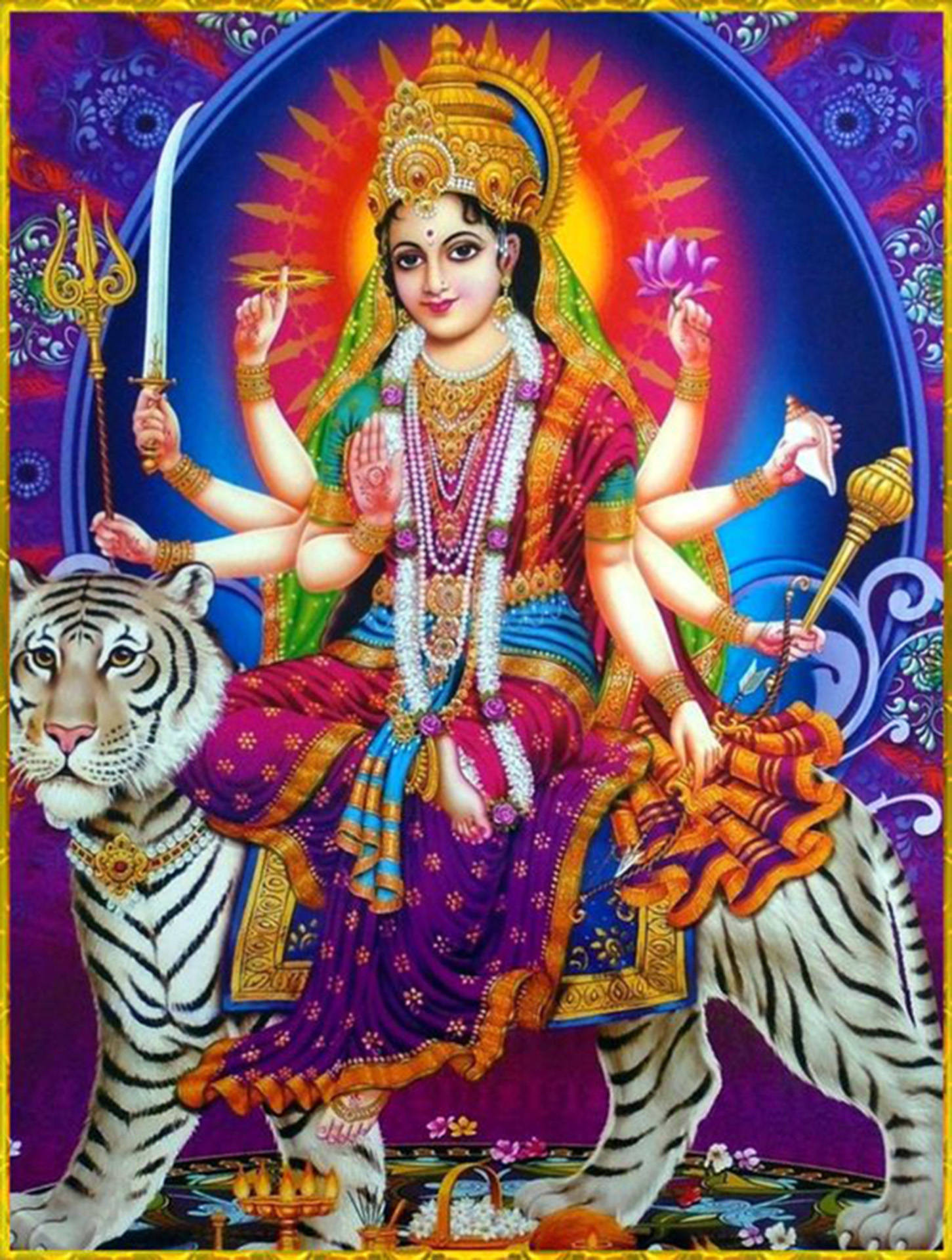Divine Energy - Maa Sherawali Goddess Riding On A Majestic White Tiger