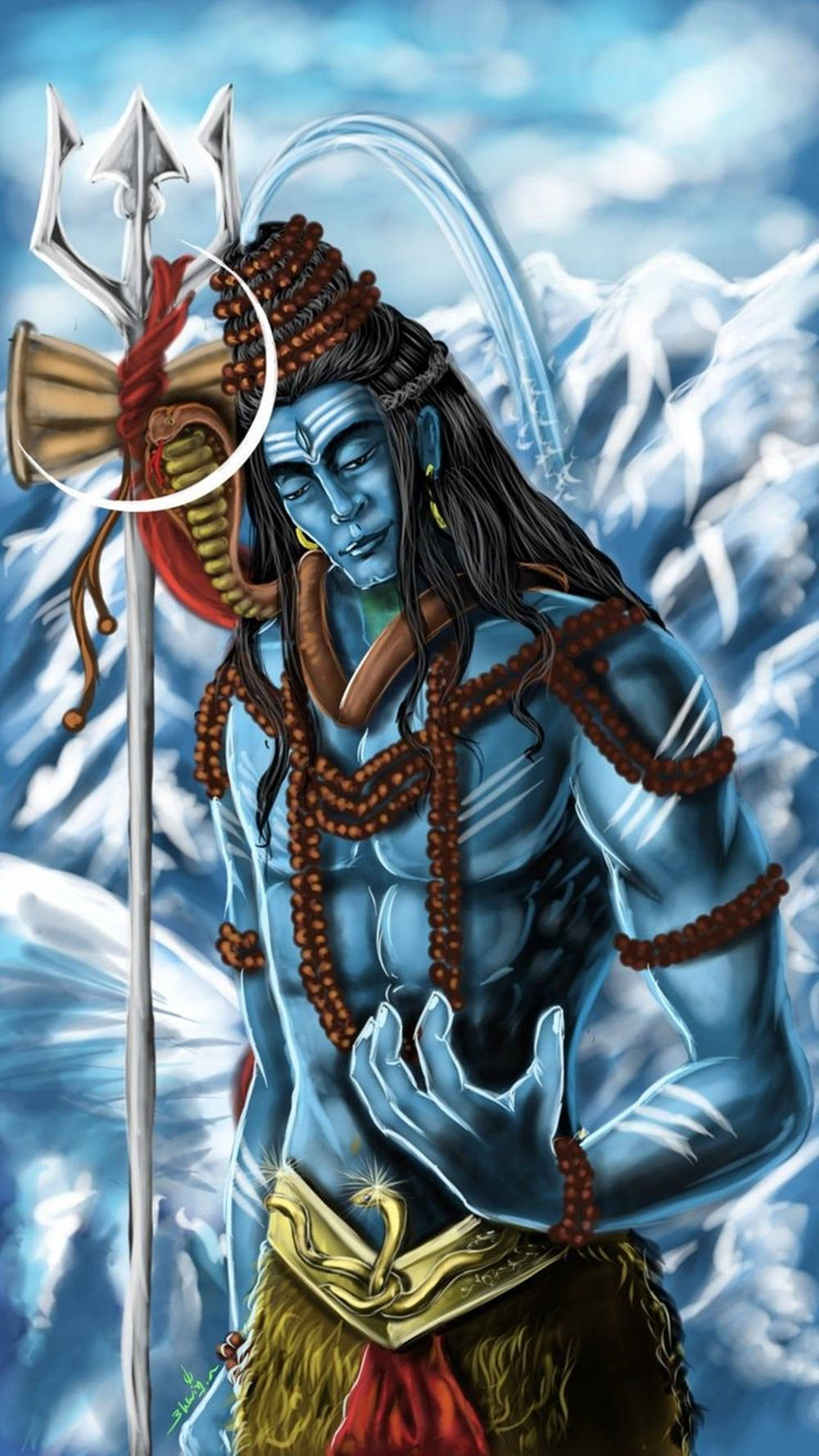 Divine Fury - Angry Vishnu Standing On Snowy Mountain Summit Background