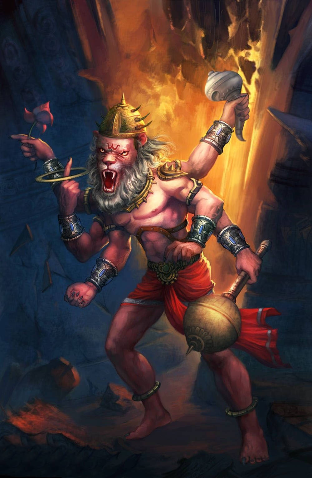 Divine Fury - The Angry Vishnu In His Lion Avatar Background