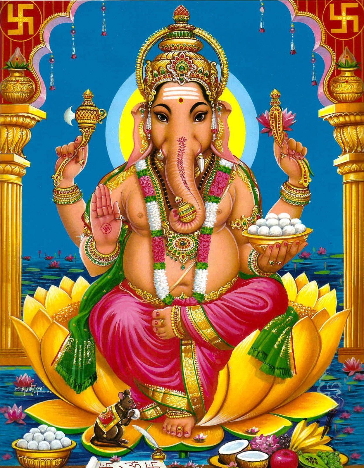 Divine Ganesha Receiving Offerings On Mobile Background