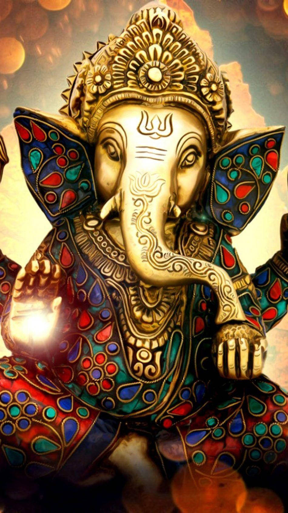 Divine Gold Ganesha Figure For Mobile Background