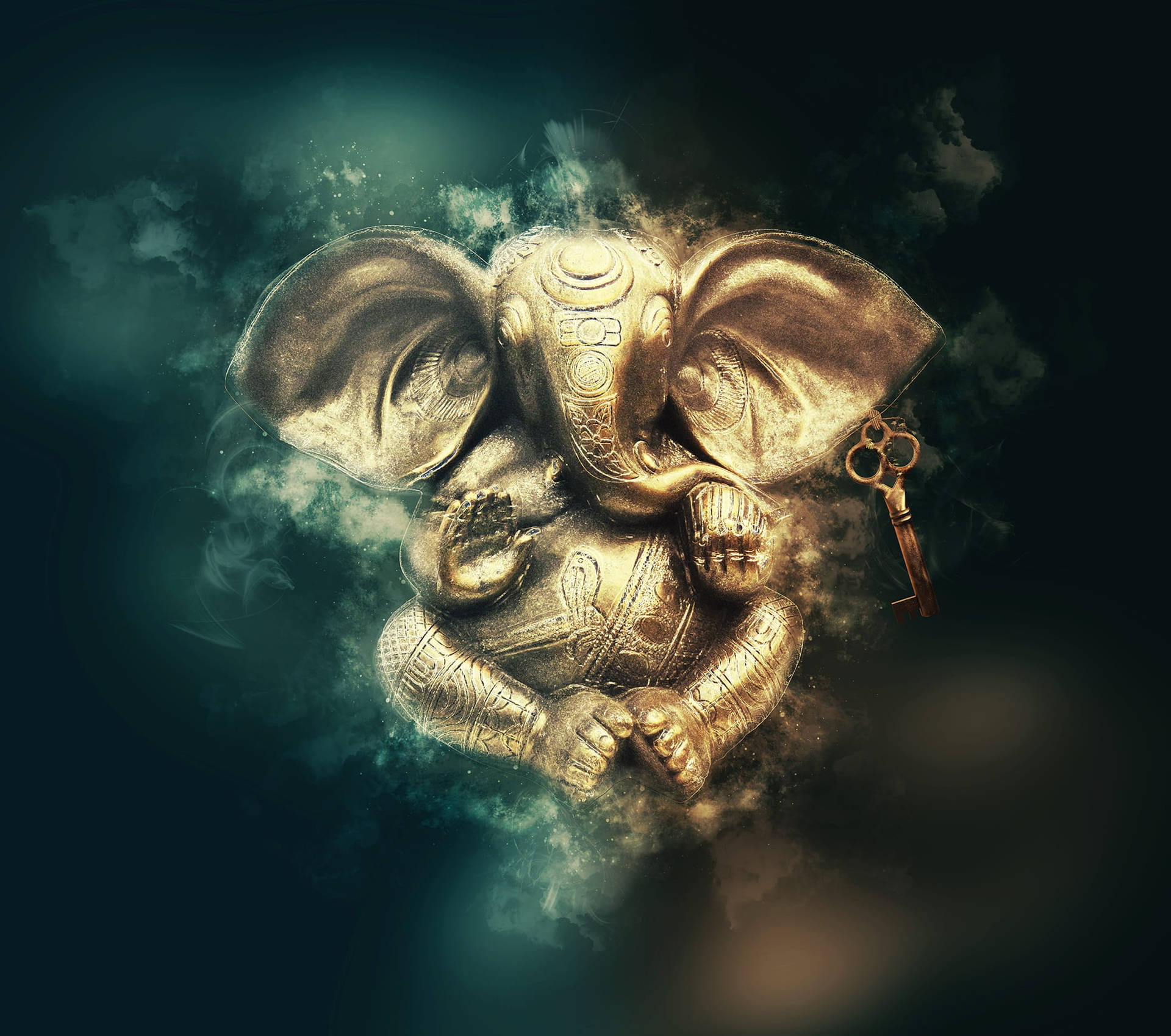 Divine Golden Statue Of Lord Ganesh Background