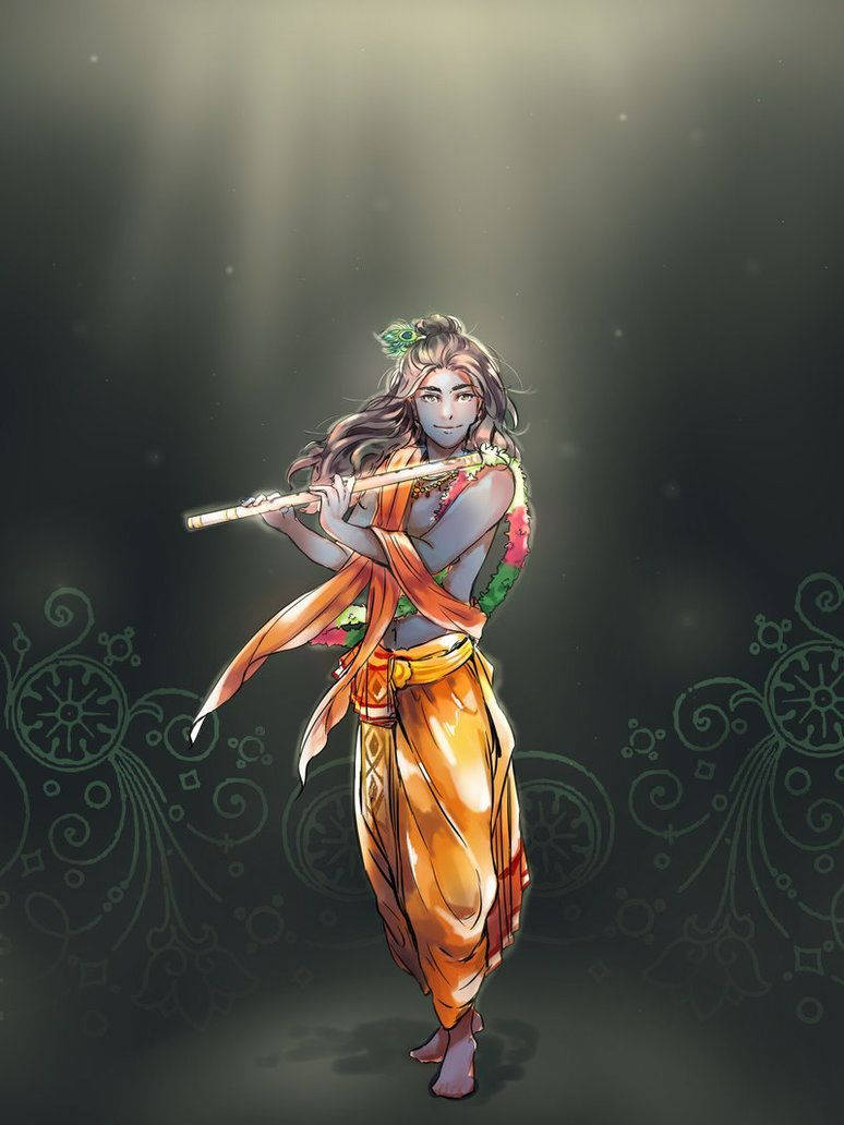 Divine Guidance: Mahabharat's Lord Krishna In Animated Glory Background