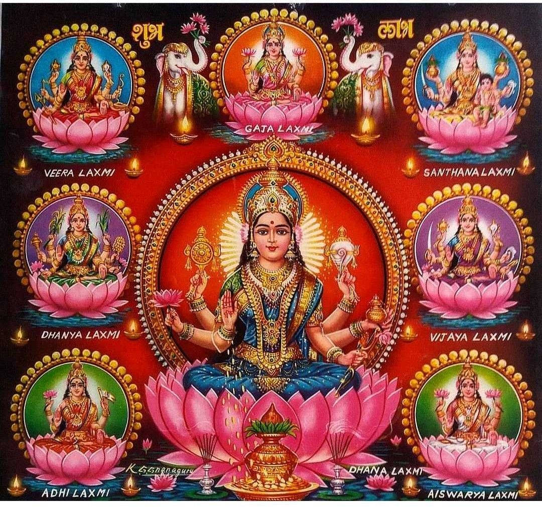 Divine Illustration Of Ashta Lakshmi: Eight Forms Of Wealth And Prosperity Background