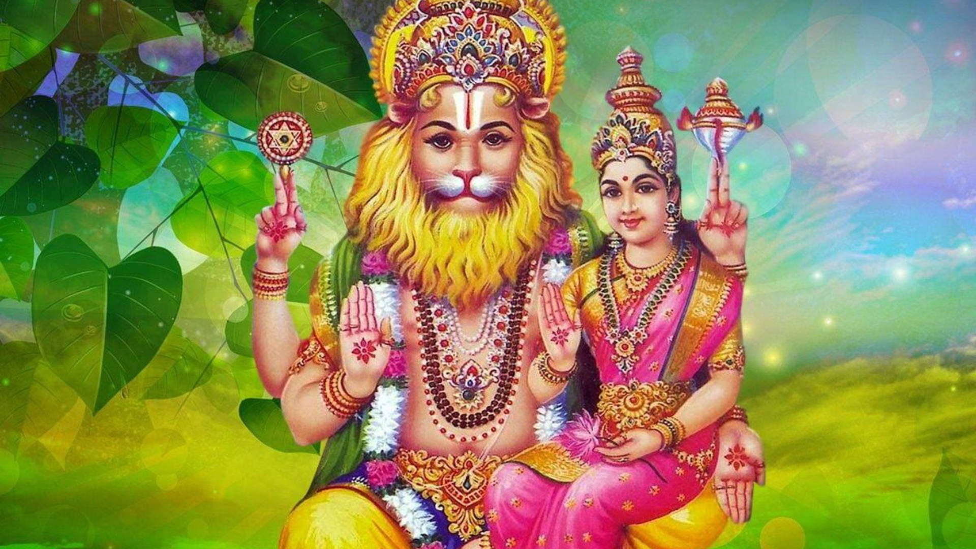 Divine Illustration Of Goddess Lakshmi And Lord Narasimha