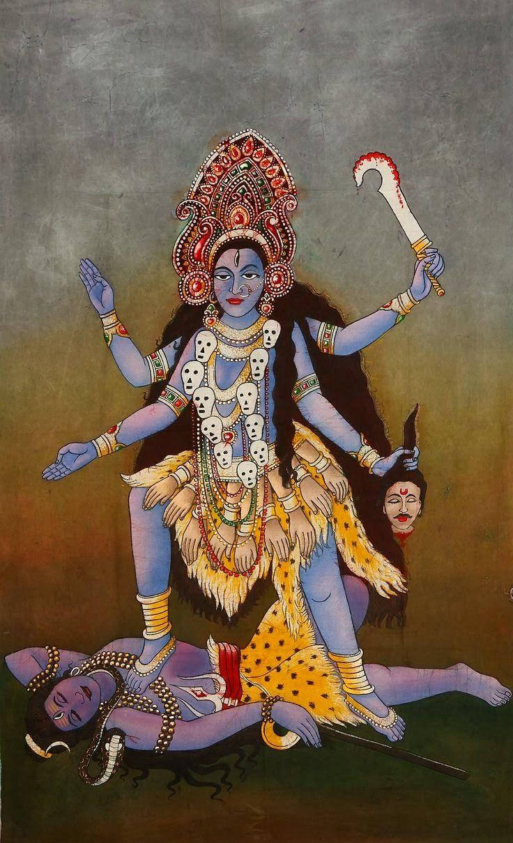 Divine Image Of Goddess Maa Kali Overseeing Lord Shiva