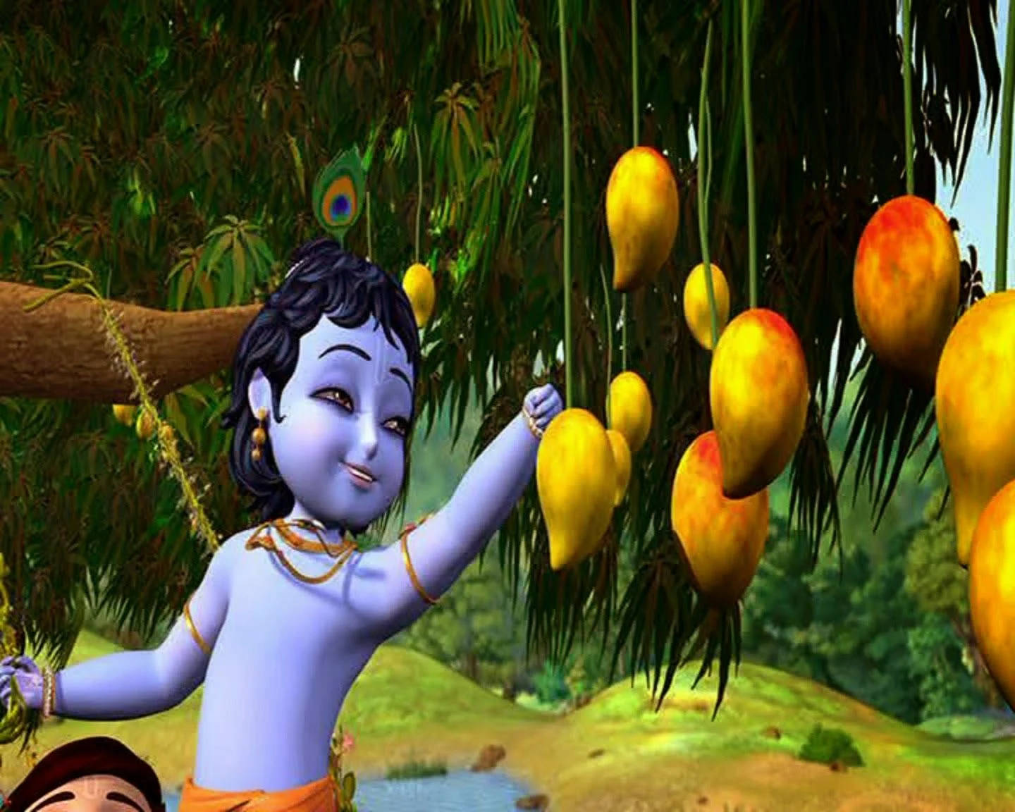 Divine Little Krishna Playing His Enchanting Flute. Background