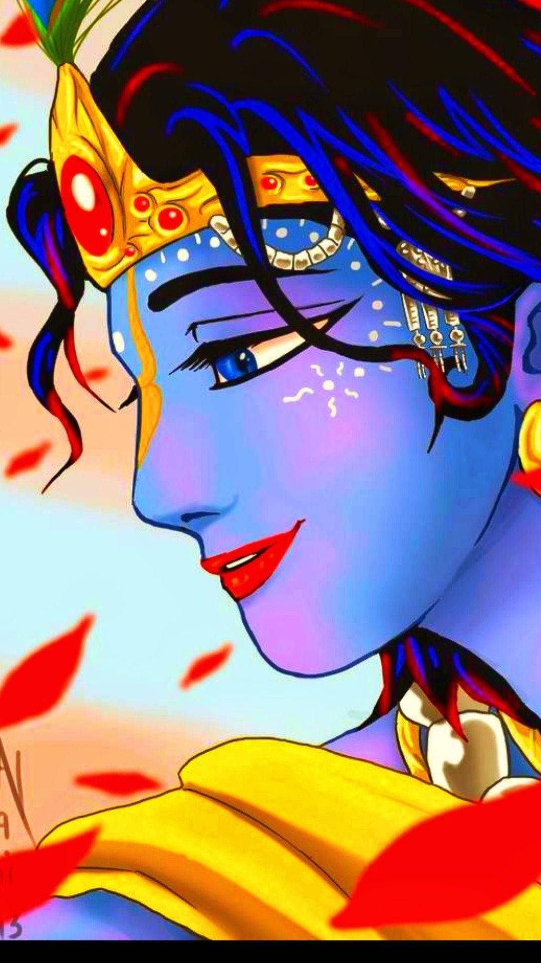 Divine Reflection - An Enchanting Side Profile Of Krishna Ji Background