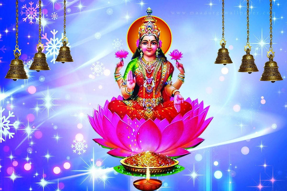 Divine Representation Of Goddess Lakshmi With Six Auspicious Bells