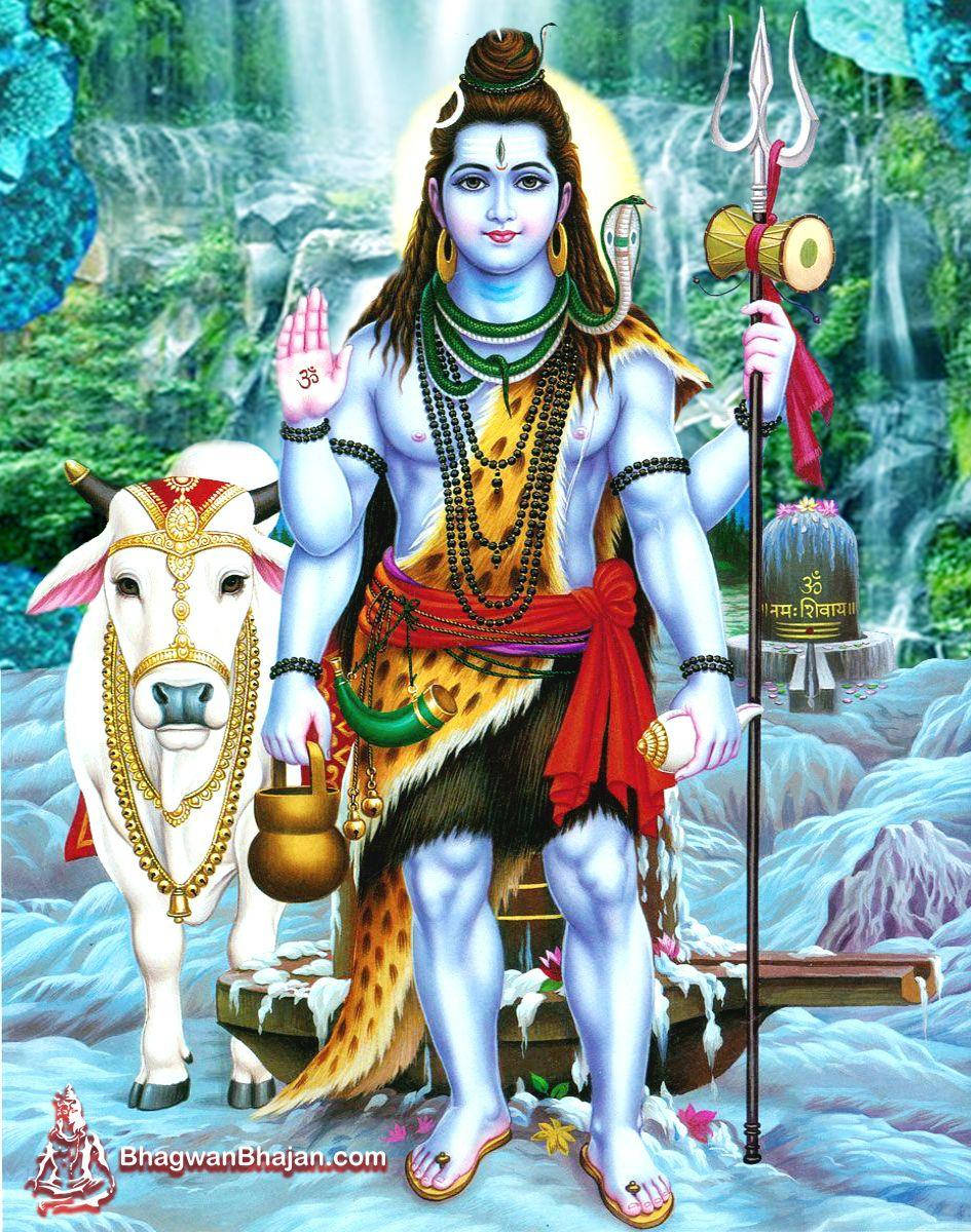 Divine Shiv Shankar In Majestic Waterfalls Hd Wallpaper Background