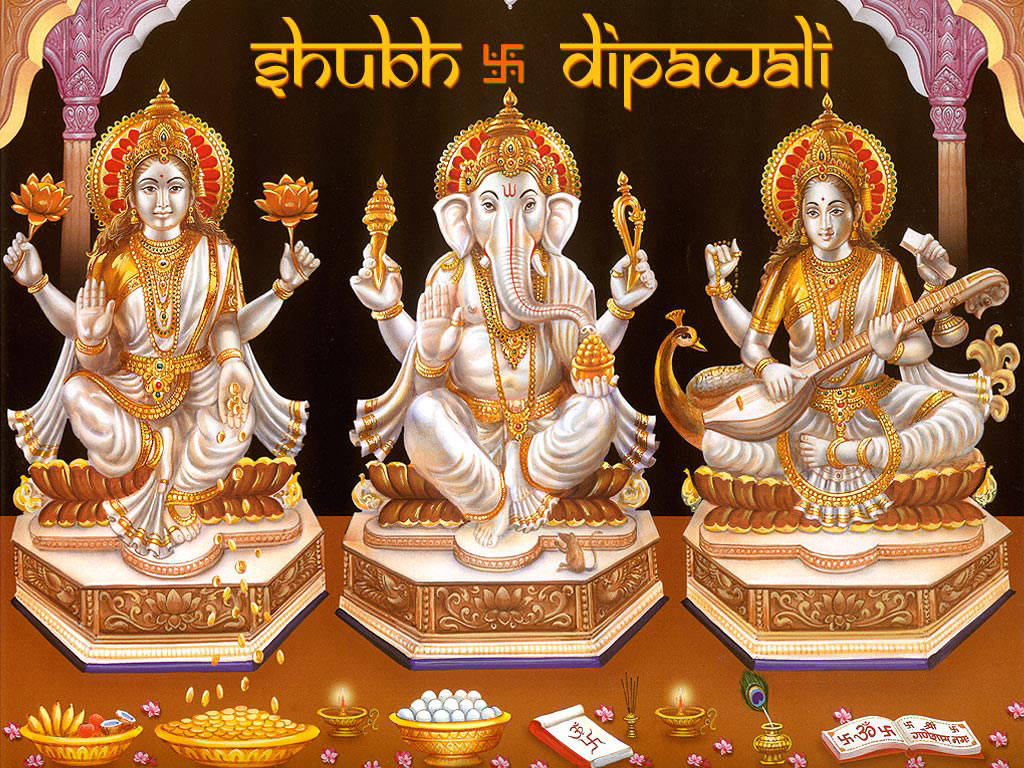 Divine Trinity - Laxmi, Ganesh And Saraswati In Elegant 3d Art Background