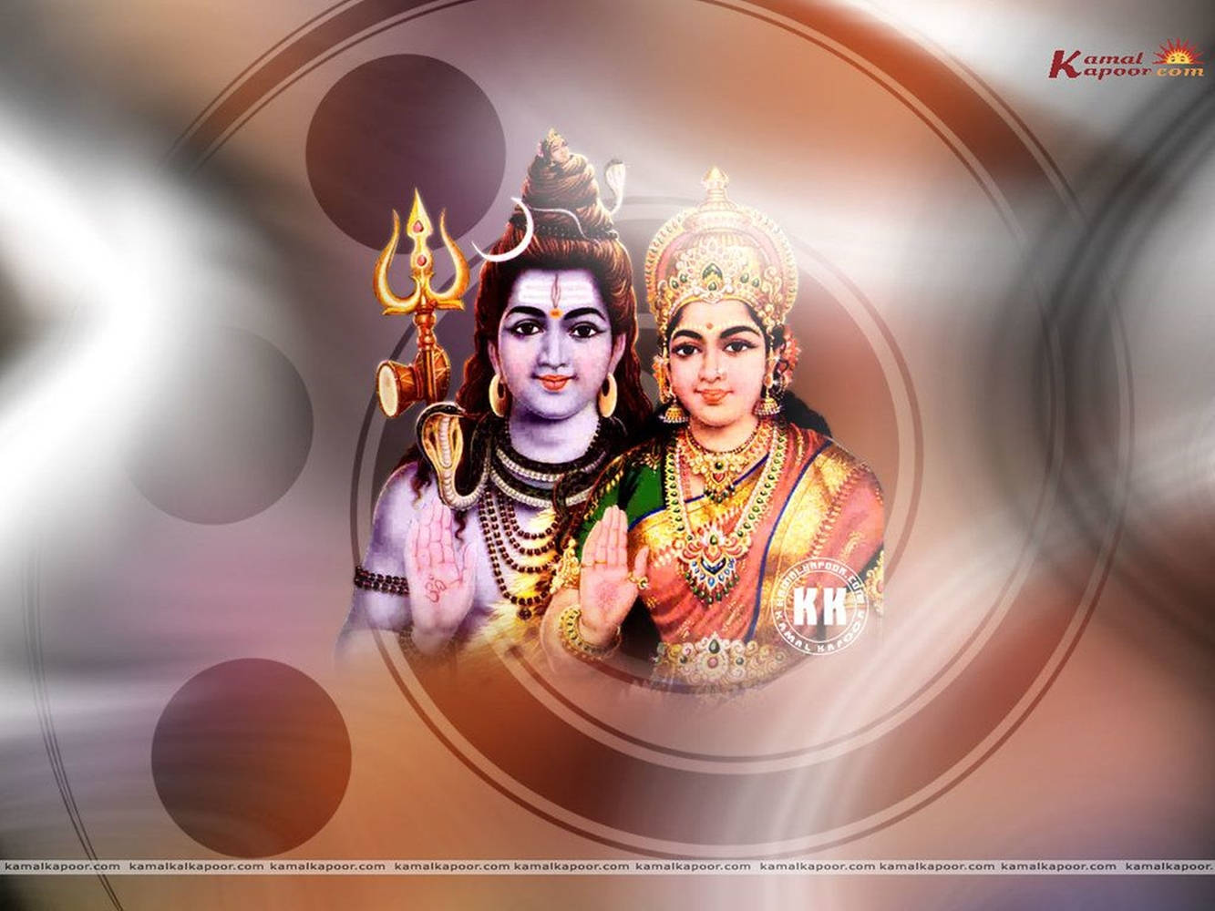 Divine Union: Lord Shiva And Parvati On A Retro Brown Backdrop