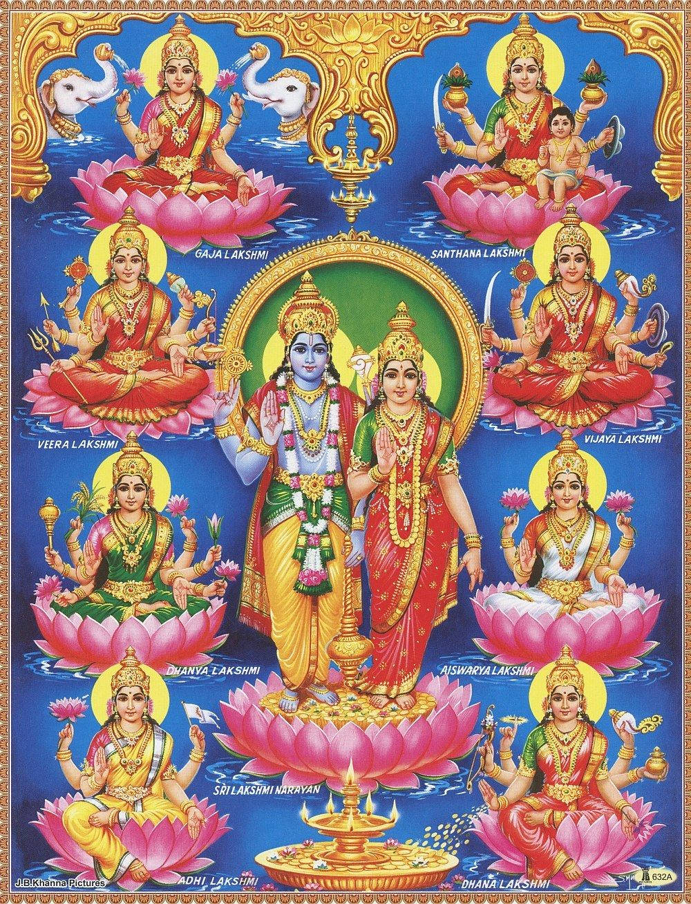 Divine Union Of Vishnu And Ashta Lakshmi Background