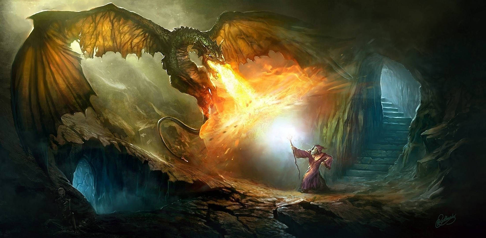 Dnd Dragon And Wizard Battle Background