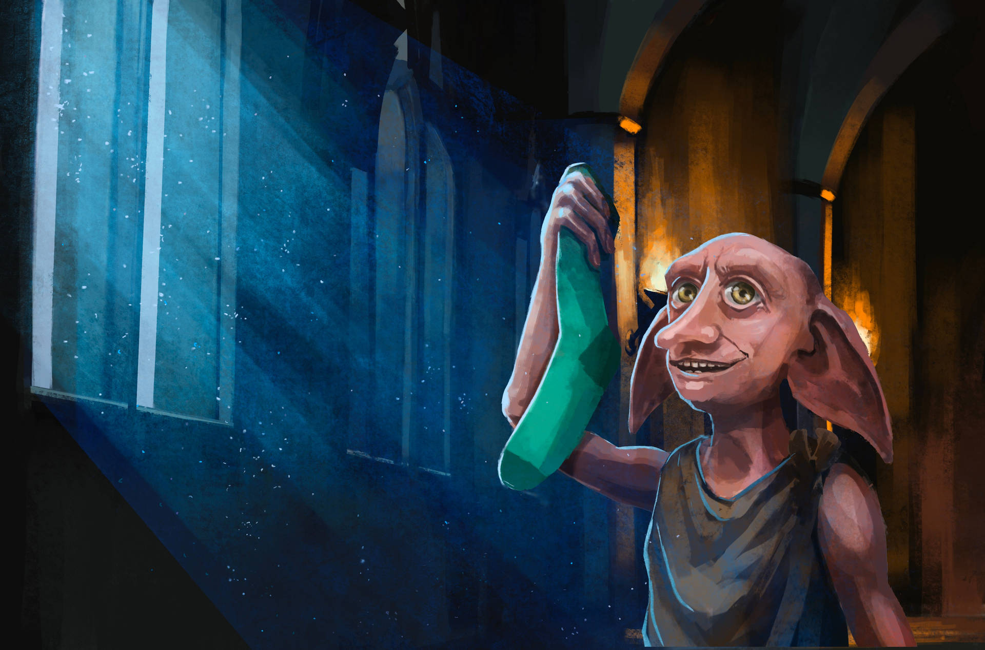 Dobby Elf Digital Painting Raising Sock Background