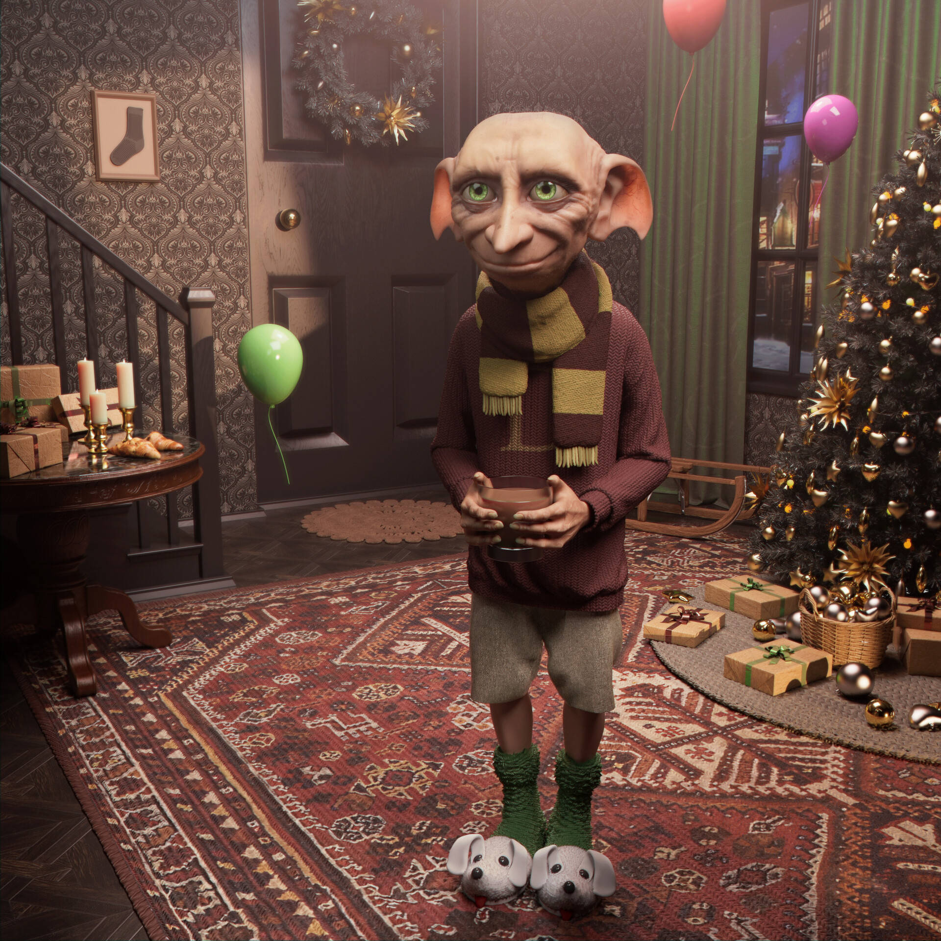 Dobby Fanart Celebrating Christmas