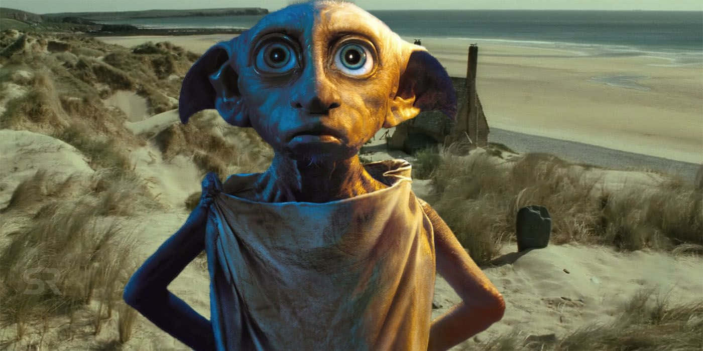 Dobby The House Elf Smiles His Iconic Free Elf Smile While Looking At Harry Potter Background